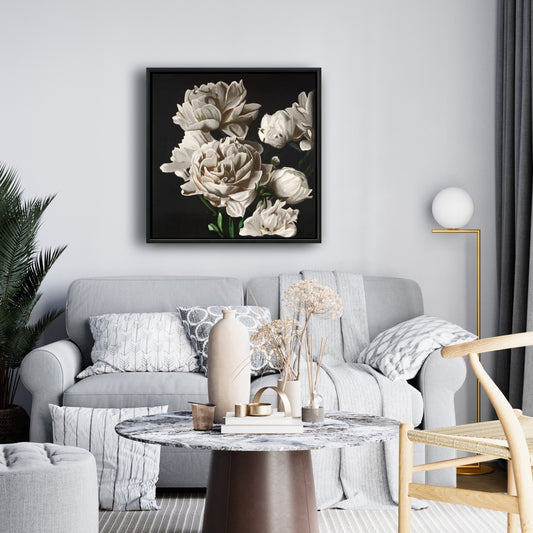 Beige Peonies Framed Canvas - Romantic Floral Home Decor