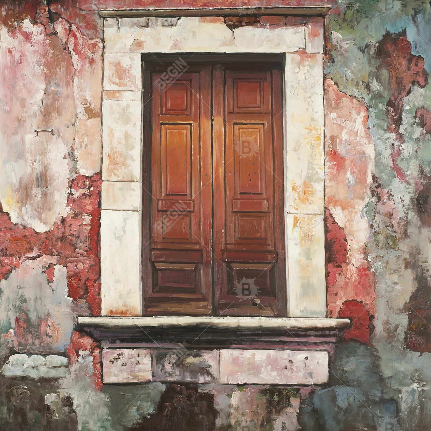 Toile « Porte d'un vieux bâtiment rouge » | Décoration murale encadrée marron