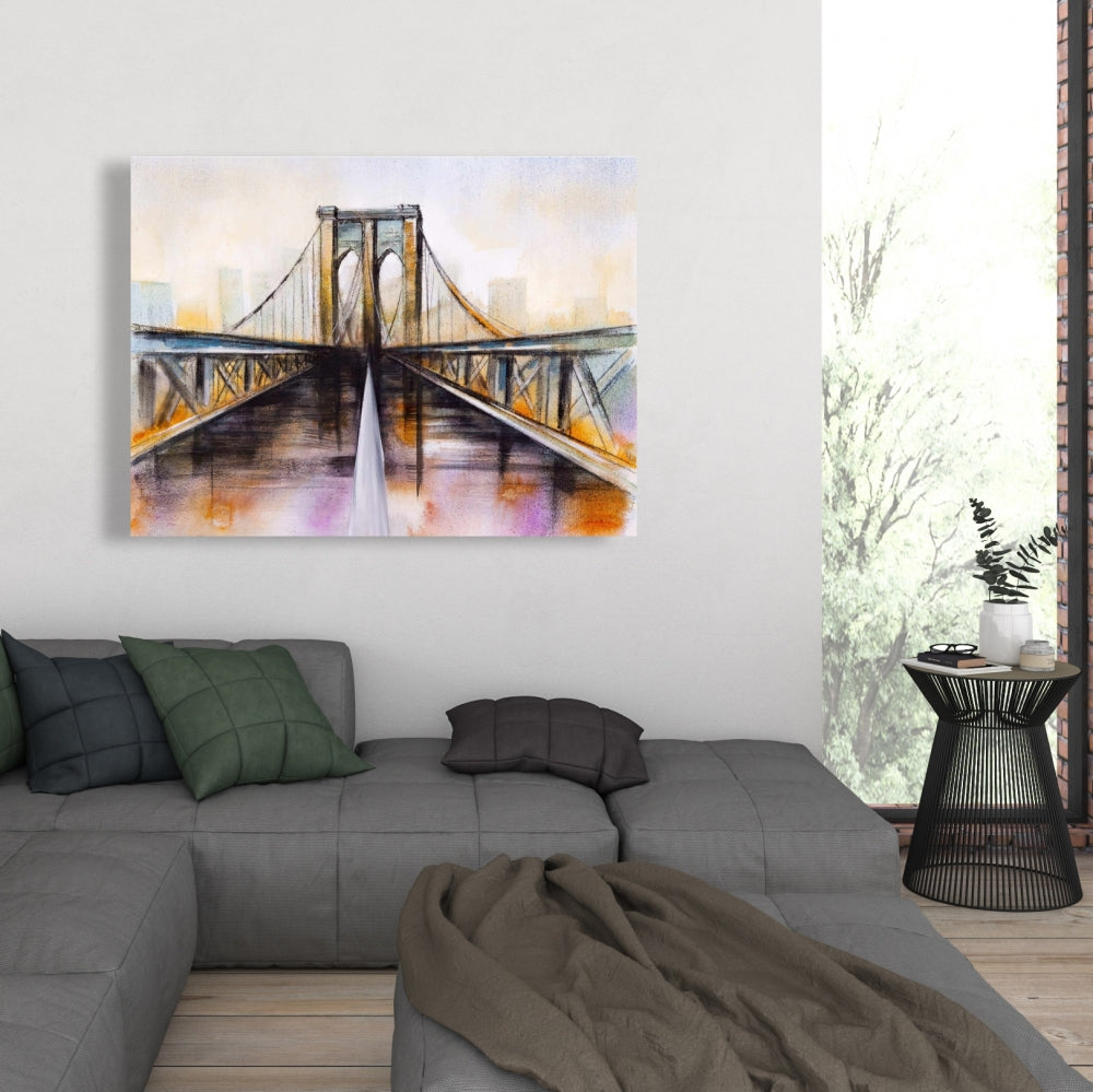 Colorful Brooklyn Bridge Romantic Blue Canvas - Home Decor