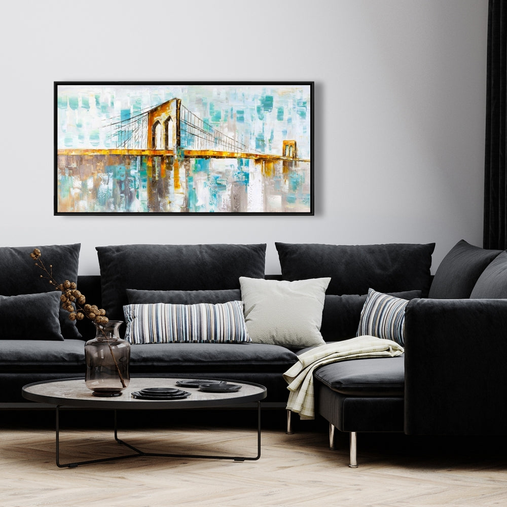 Toile industrielle marron représentant le pont de Brooklyn - Décoration murale