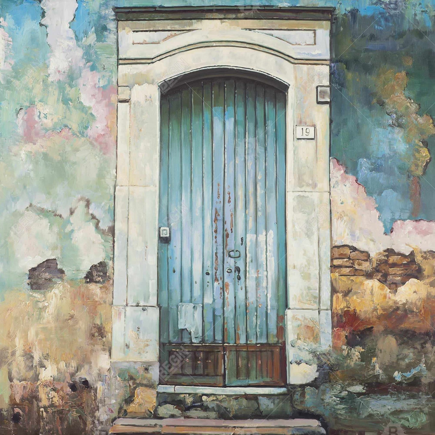 Toile « Porte bleue » | Nature morte encadrée pour la décoration intérieure