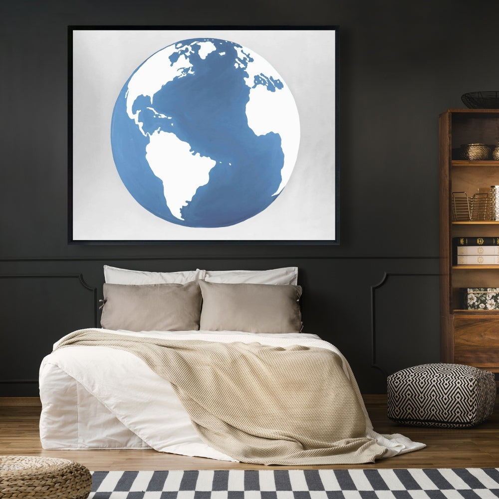 Earth Bedroom Satellite View Minimalist Framed Canvas Decor
