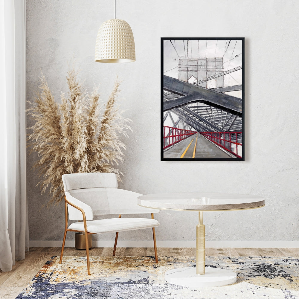 Toile encadrée « Oiseau gris » pour chambre à coucher – Décor sous le pont de Brooklyn