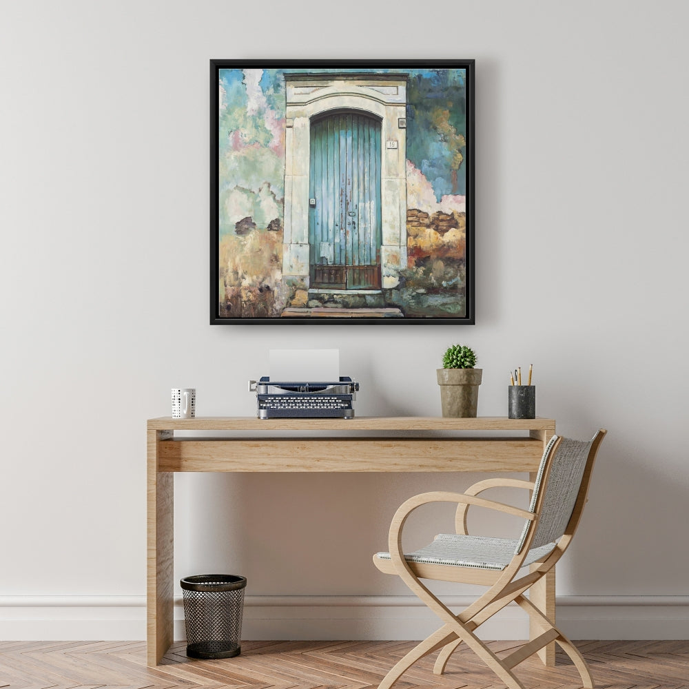 Toile « Porte bleue » | Nature morte encadrée pour la décoration intérieure