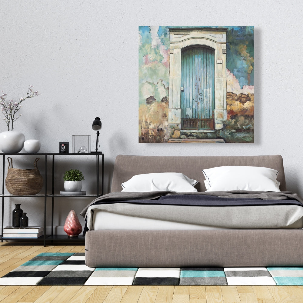 Blue Door Old Building Canvas | Livingroom Still Life Decor