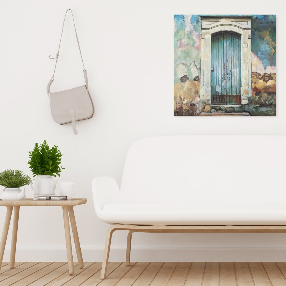 Blue Door Old Building Canvas | Livingroom Still Life Decor