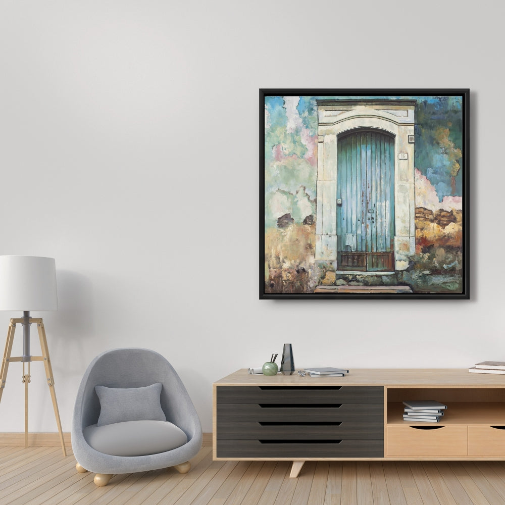 Toile « Porte bleue » | Nature morte encadrée pour la décoration intérieure