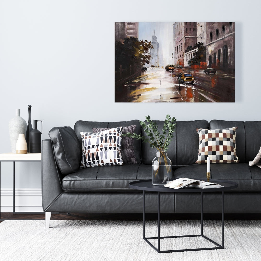 Morning Street Scene | Brown Canvas Wall Art for Bedroom Decor