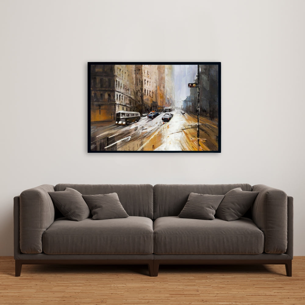 Abstract City Street Canvas | Home Decor - Brown Cities