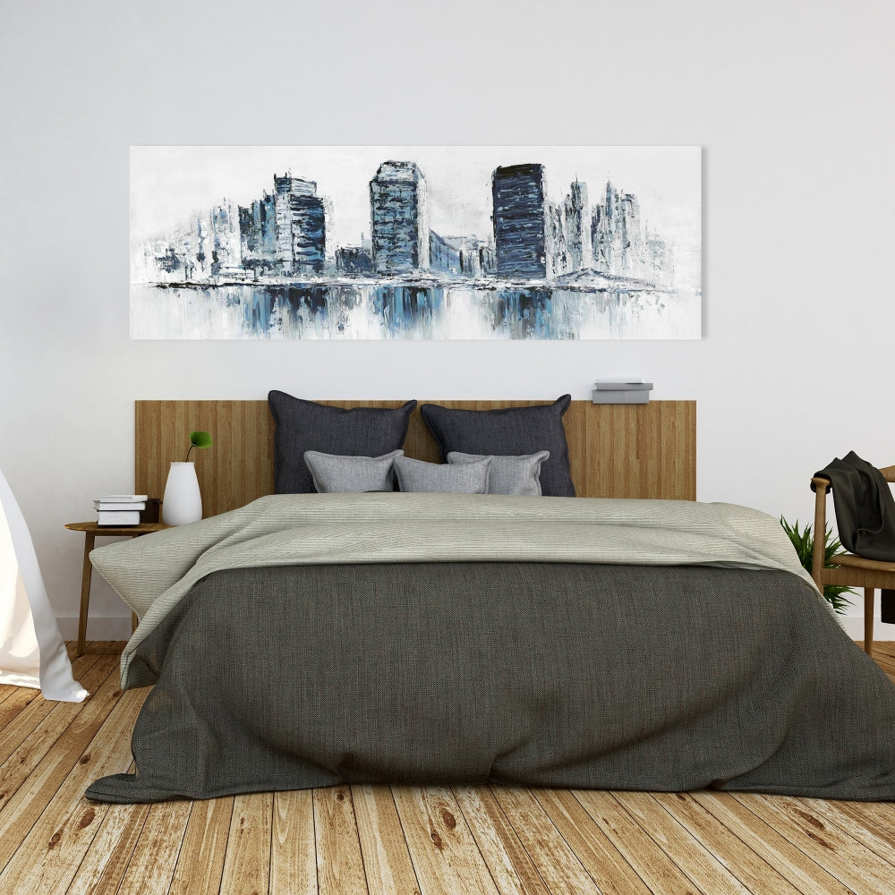 Texturized Blue Cityscape Canvas - Modern Bedroom Wall Art