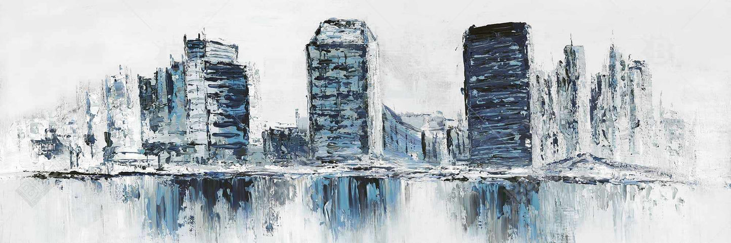 Texturized Blue Cityscape Canvas - Modern Bedroom Wall Art