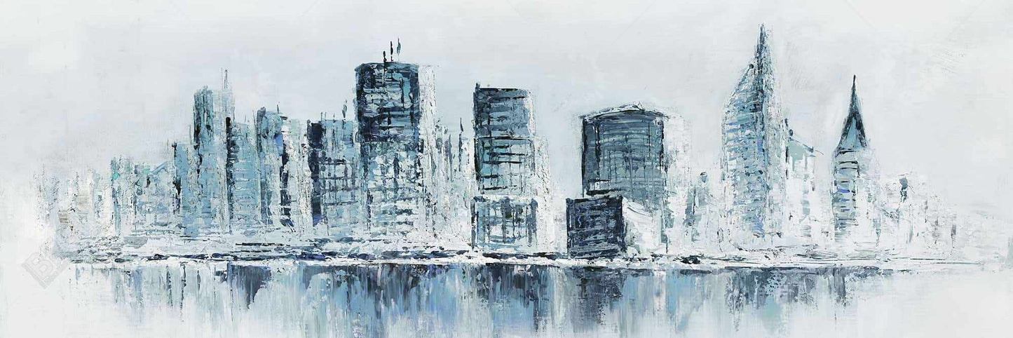 City in Blue Colors Canvas | Contemporary Bathroom Art Decor