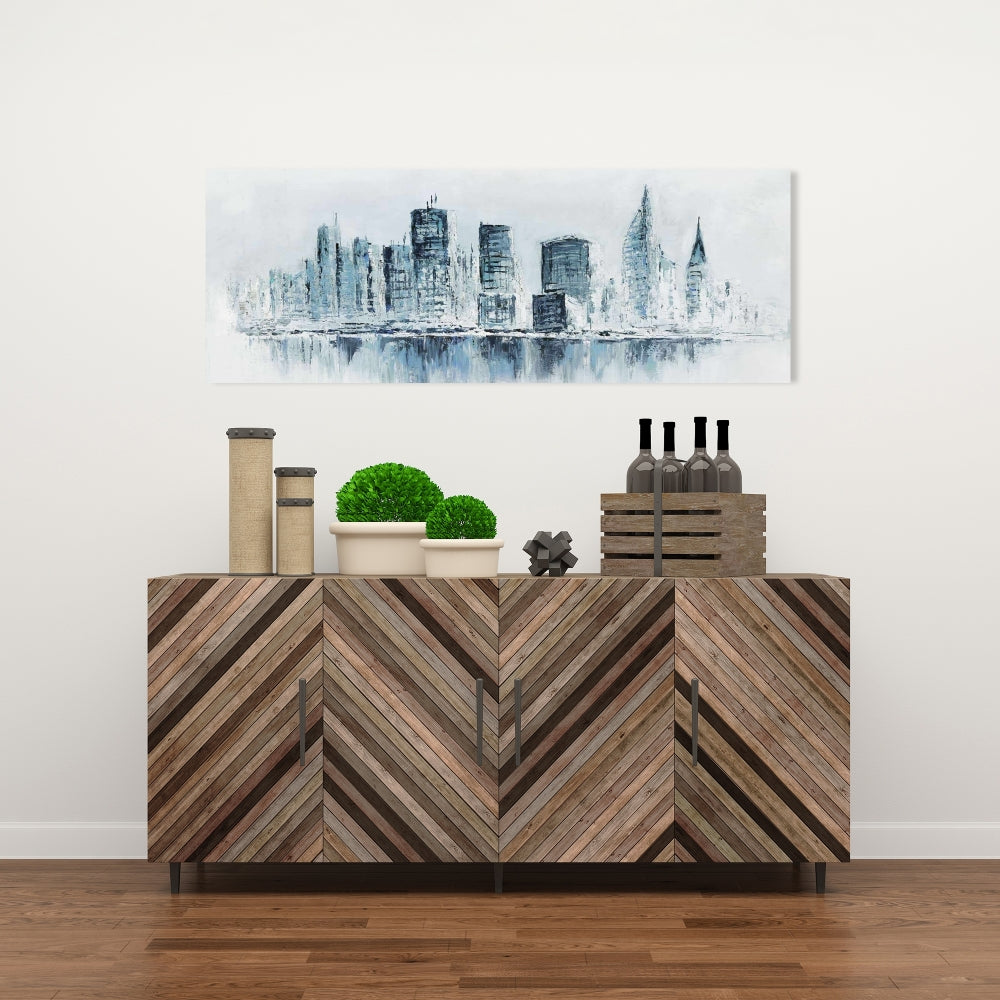 City in Blue Colors Canvas | Contemporary Bathroom Art Decor
