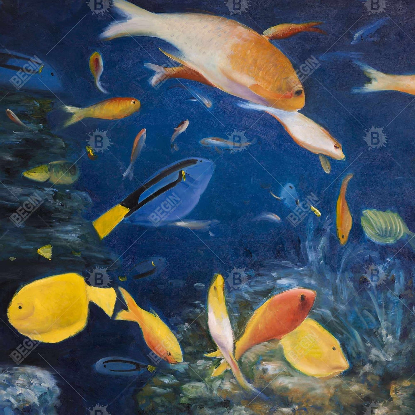 Toile encadrée « Poissons colorés sous la mer » – Décoration d'intérieur exotique