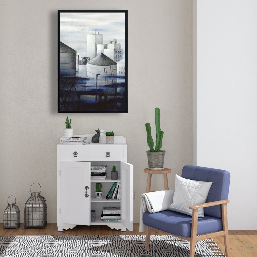 Gray City with Blue Clouds Canvas - Contemporary Home Decor