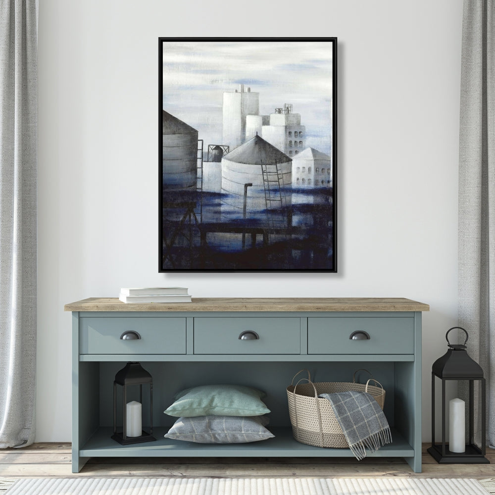 Gray City with Blue Clouds Canvas - Contemporary Home Decor