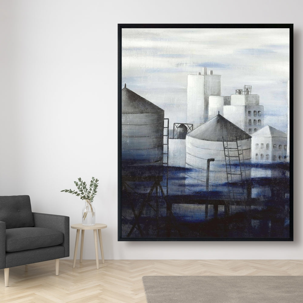 Gray City with Blue Clouds Canvas - Contemporary Home Decor