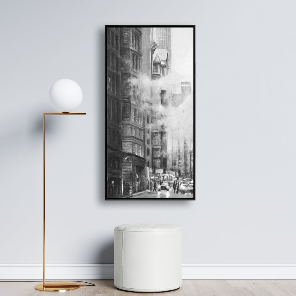 Morning in New York City Canvas - White Framed Home Decor
