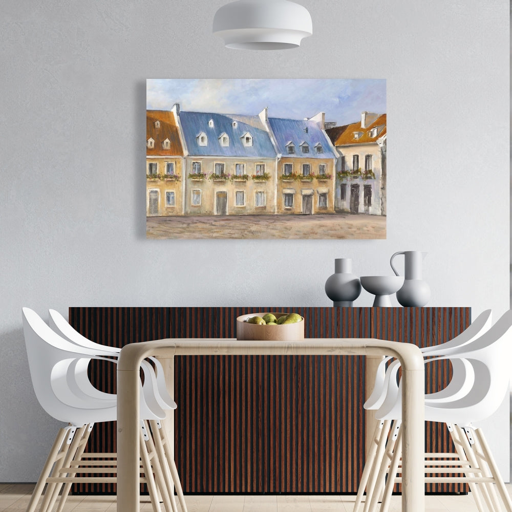 Old Quebec City Canvas - Blue Building Cities Home Decor