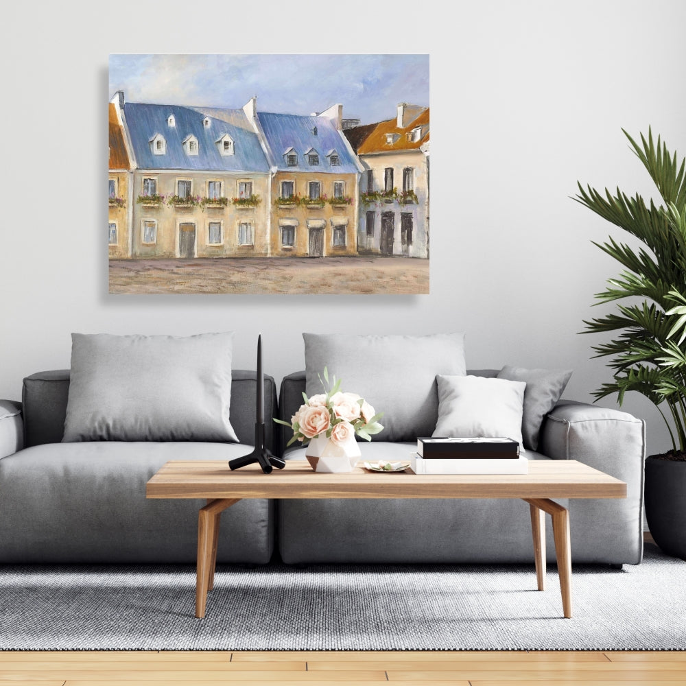 Old Quebec City Canvas - Blue Building Cities Home Decor