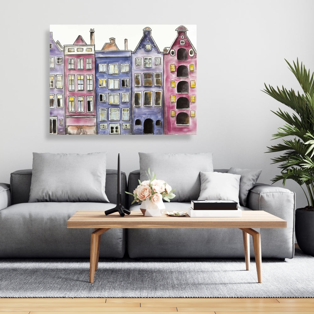 Purple Bedroom Canvas | Old Historic Houses Amsterdam Art