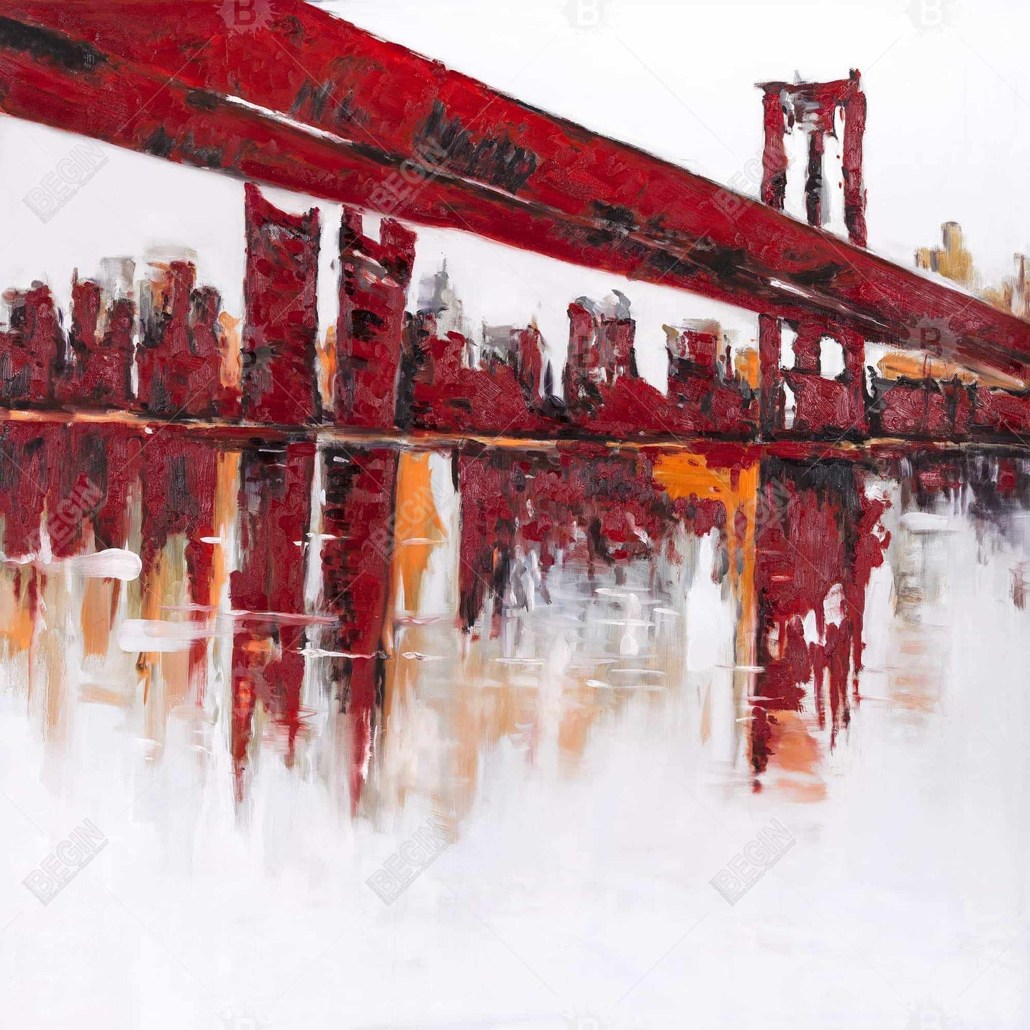 White Canvas Red Bridge - Industrial Building Home Decor