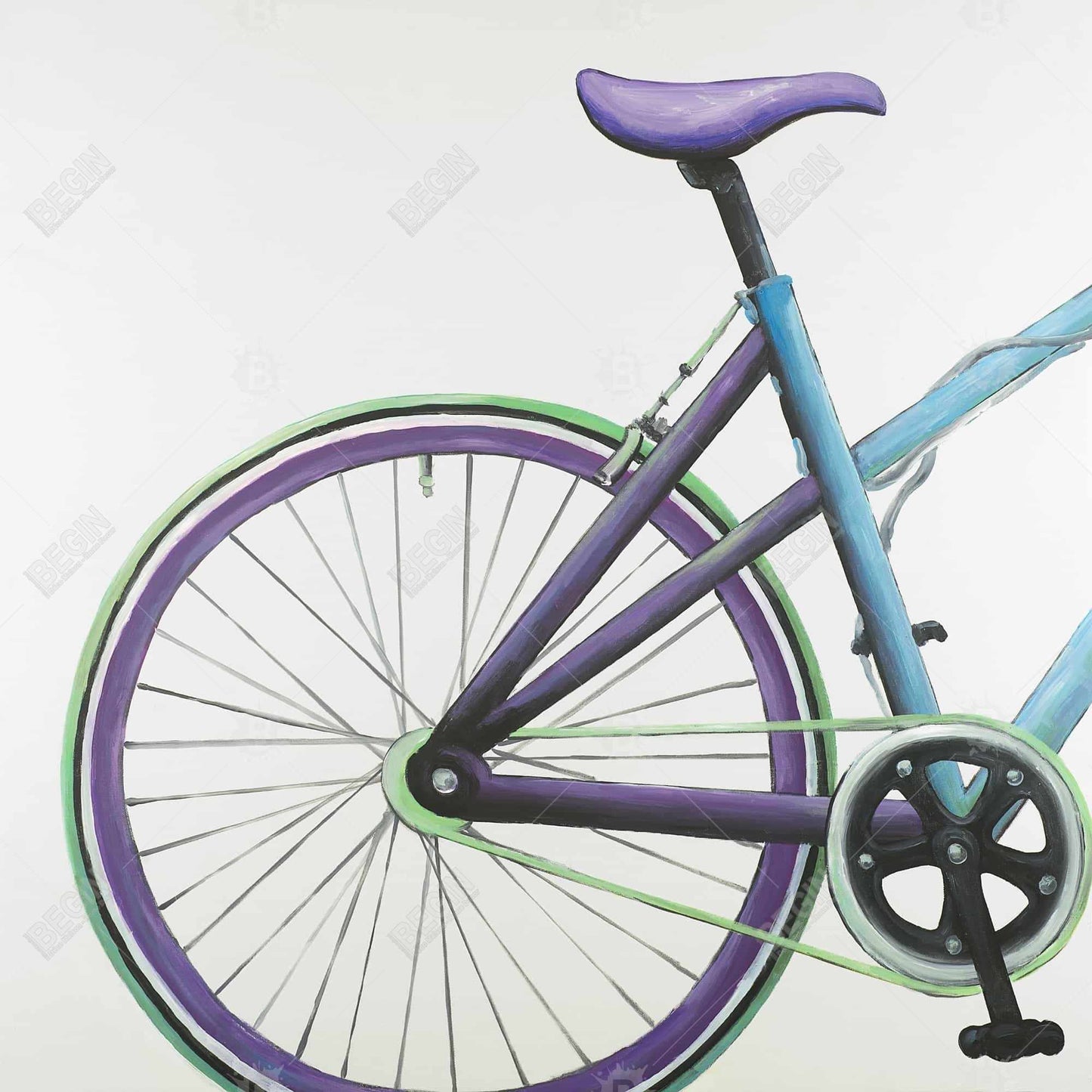 Toile de chambre bleue contemporaine | Décoration de vélo bleu et violet