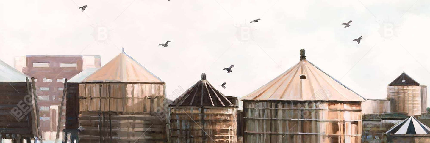 Water Towers | Blue Framed Canvas for Bedroom Decor