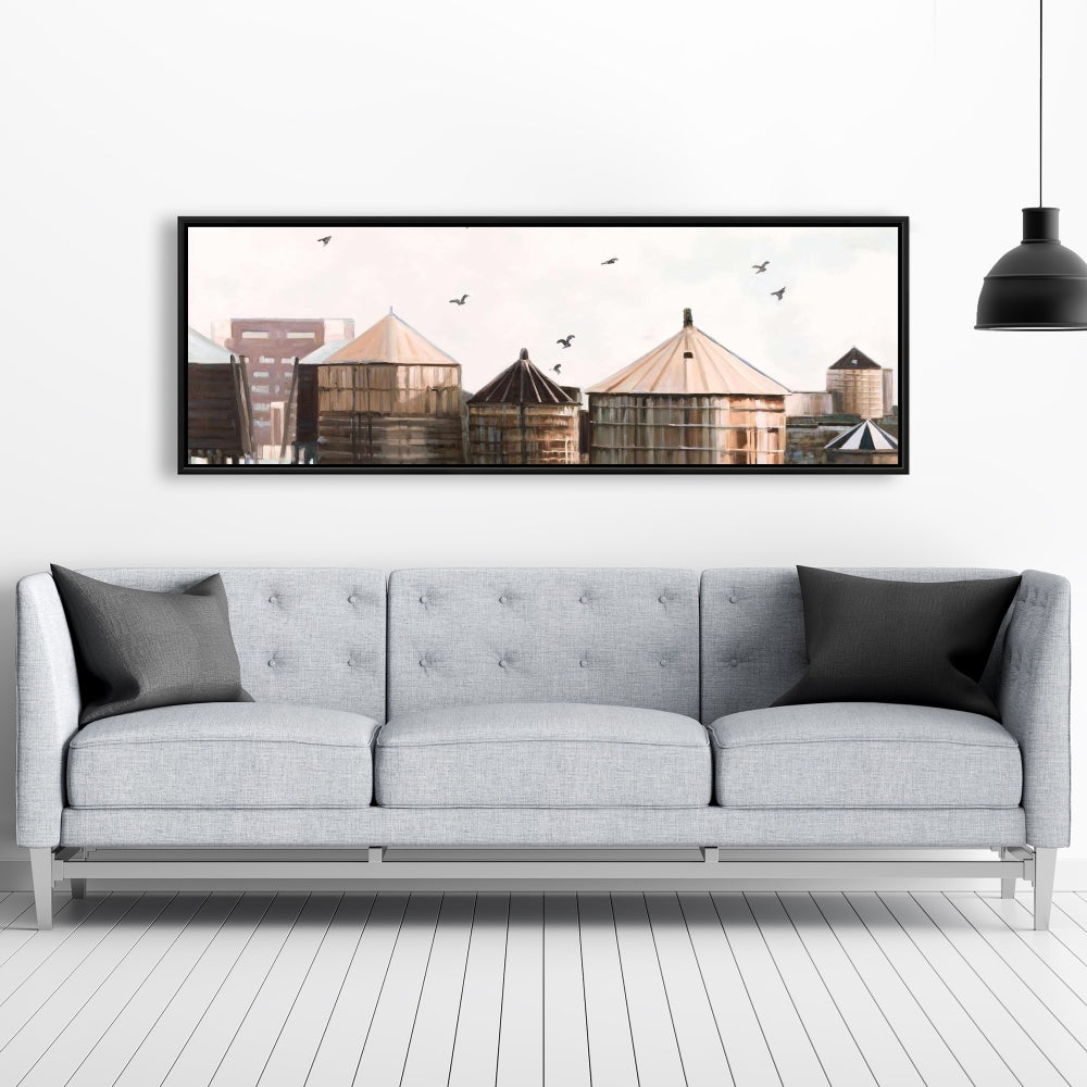 Water Towers | Blue Framed Canvas for Bedroom Decor