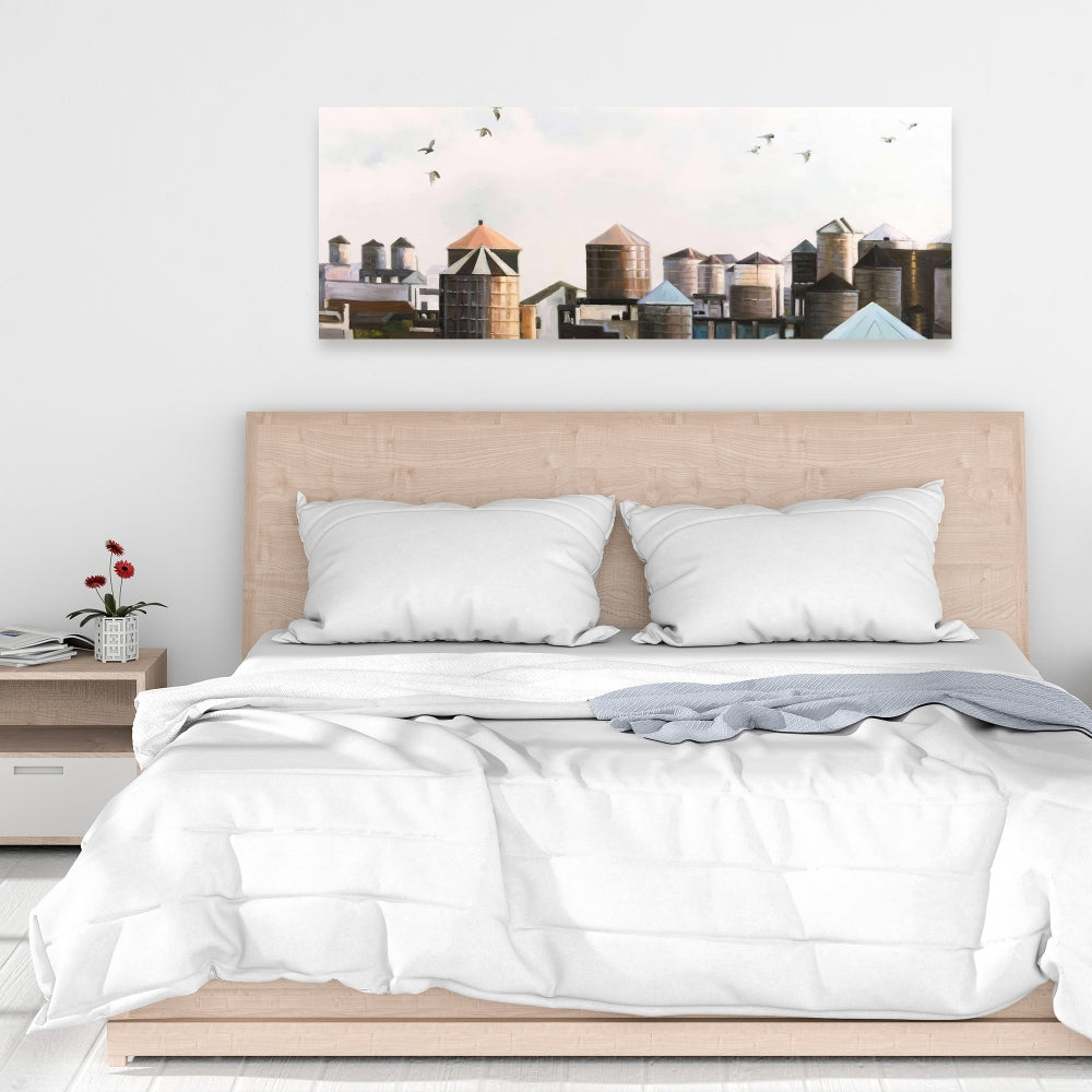 Water Towers with Birds Canvas | Modern Bedroom Wall Art Decor