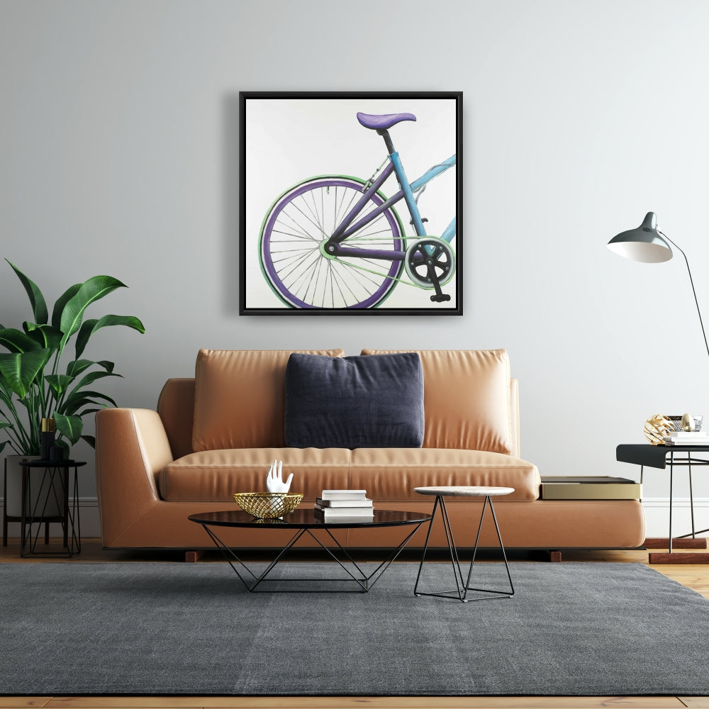 Toile de chambre bleue contemporaine | Décoration de vélo bleu et violet