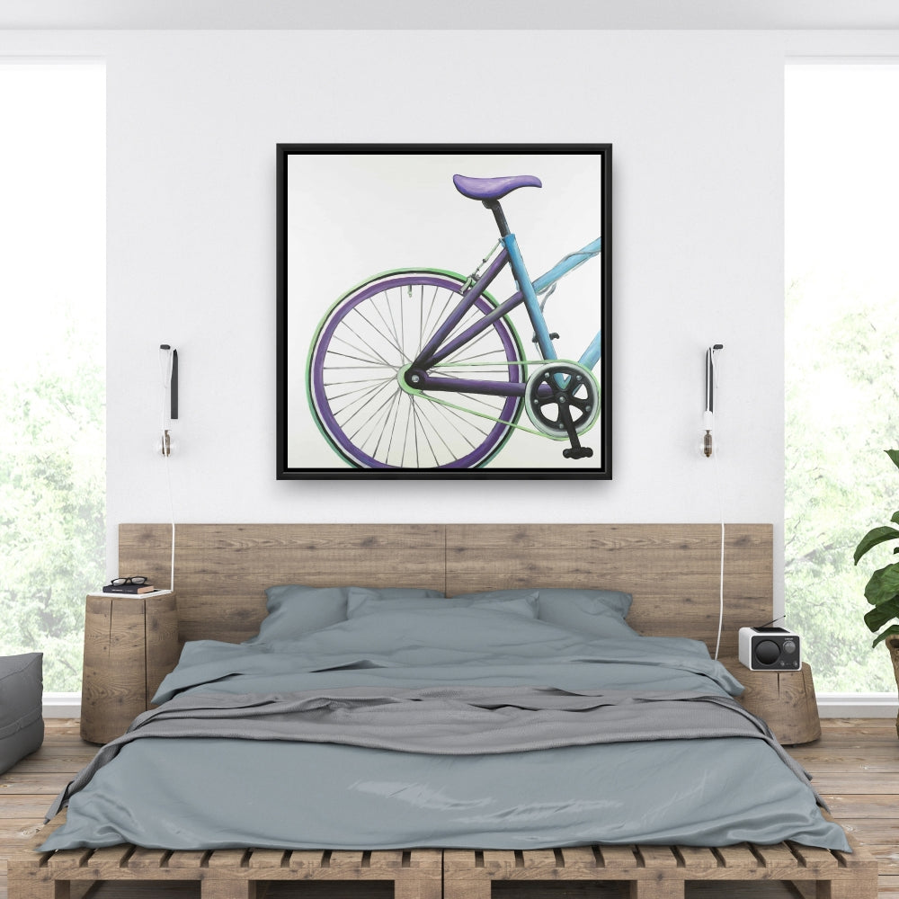 Toile de chambre bleue contemporaine | Décoration de vélo bleu et violet