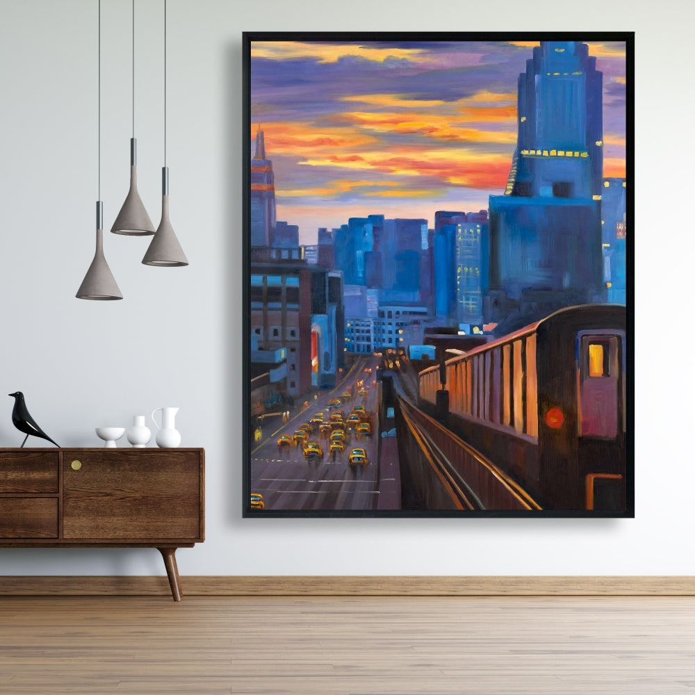 Toile « Métro de New York » | Décoration de chambre bleue