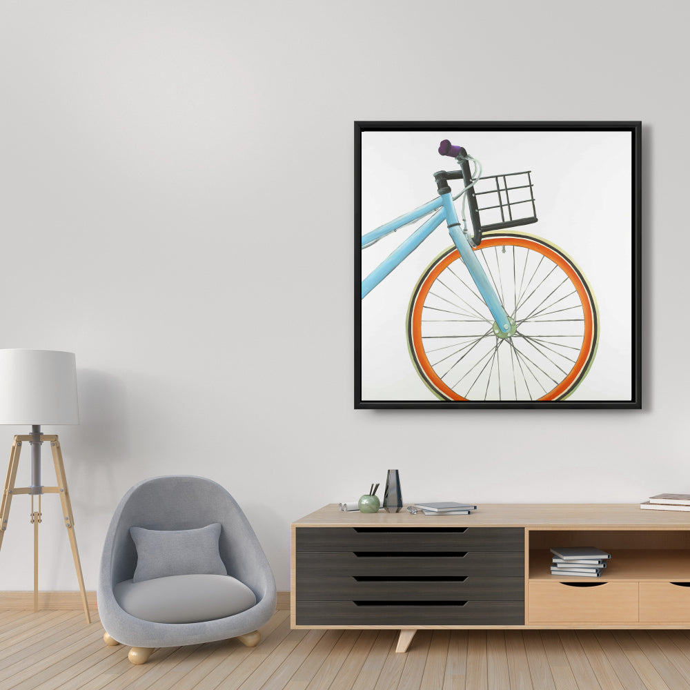 Vélo orange et bleu | Décoration de chambre à coucher sur toile encadrée
