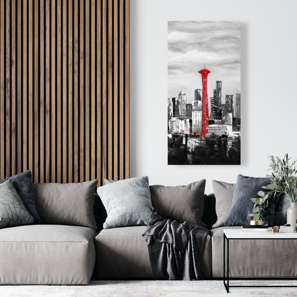 Space Needle in Red Canvas | White Cities Building Decor