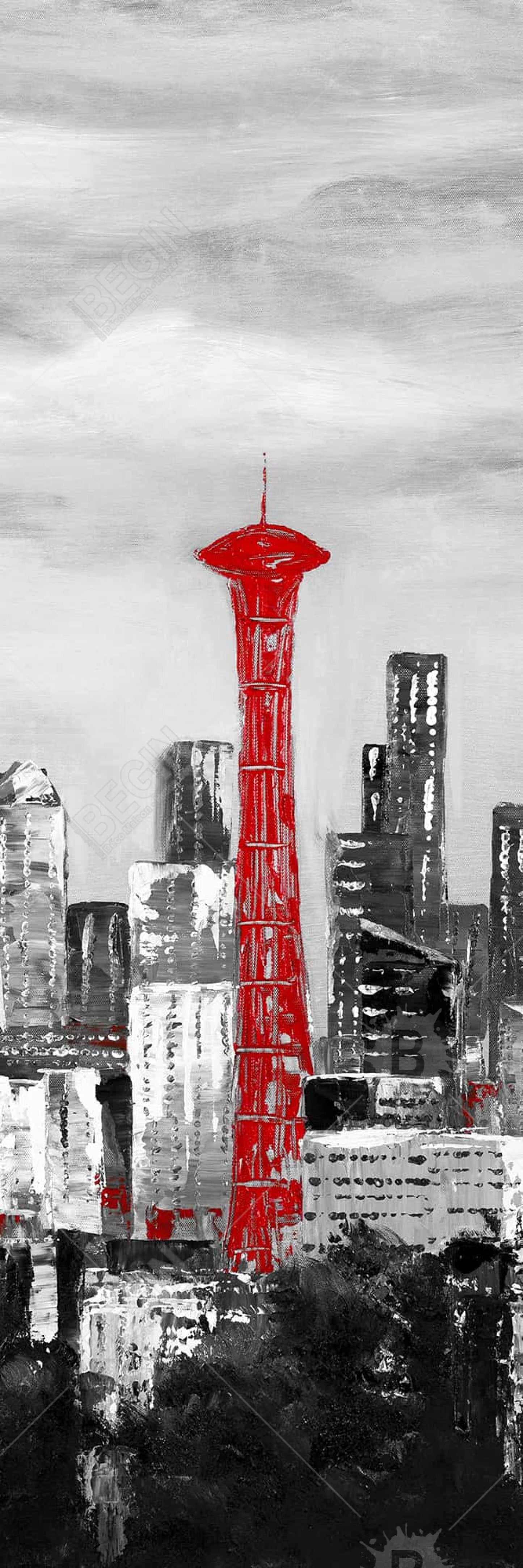 Space Needle in Red Canvas | White Frame | Home Decor Art