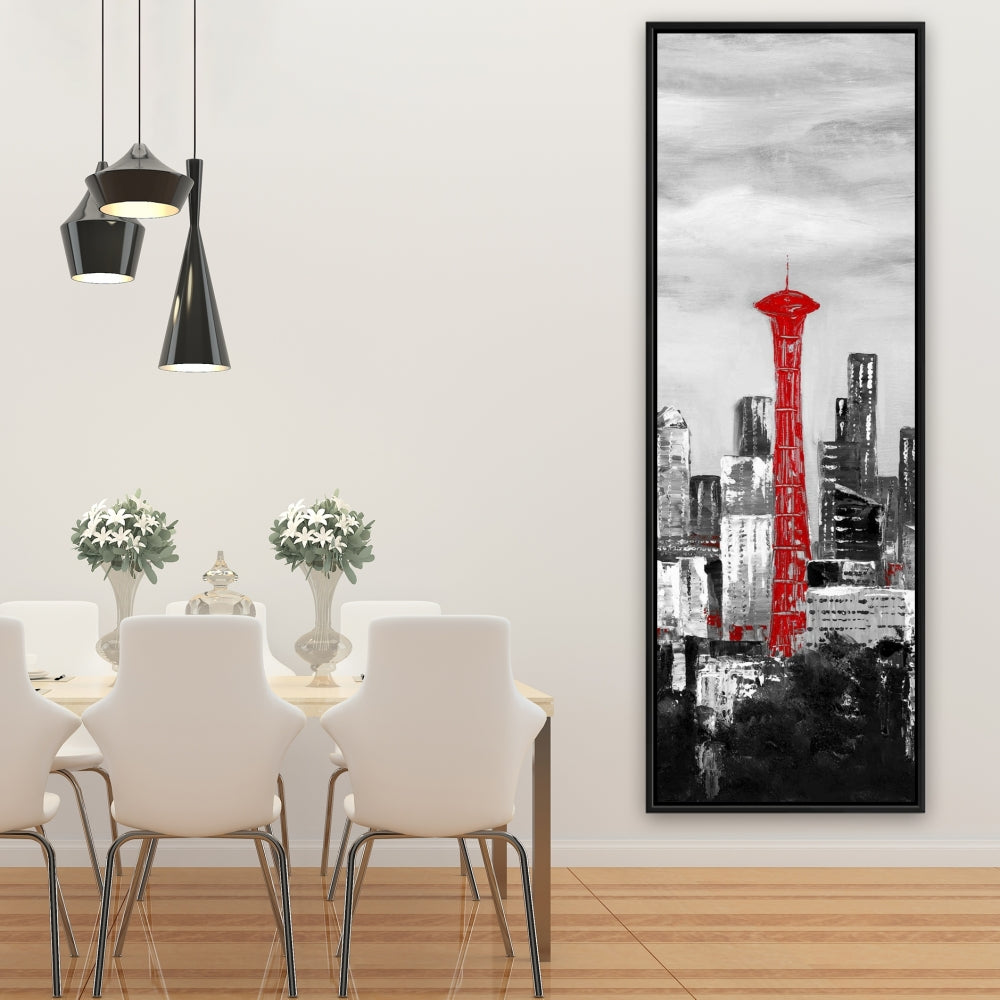 Space Needle in Red Canvas | White Frame | Home Decor Art