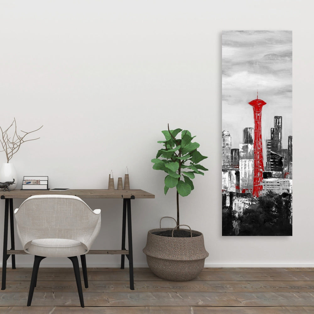 Space Needle in Red Canvas | White Cities Building Decor