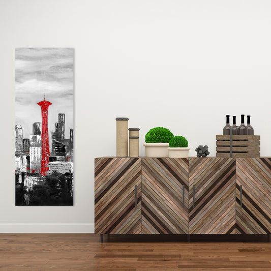 Space Needle in Red Canvas | White Cities Building Decor