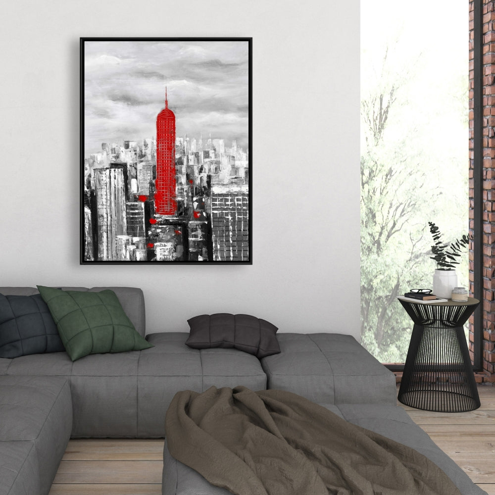 Empire State Building Framed Canvas | White Building Decor