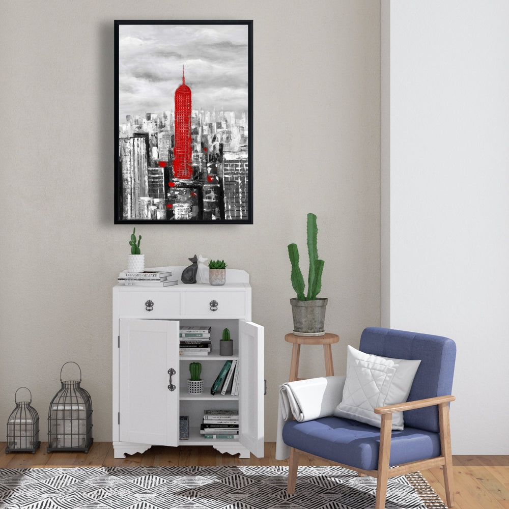 Empire State Building Framed Canvas | White Building Decor