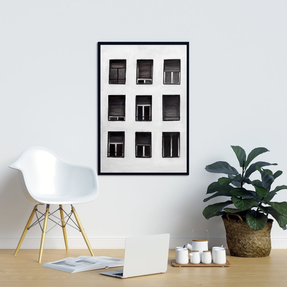 Contemporary Gray Building Windows Canvas | Home Decor Art