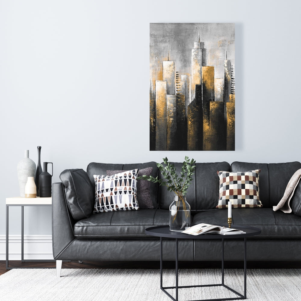 Toile abstraite Skyline - Décoration murale moderne pour salon