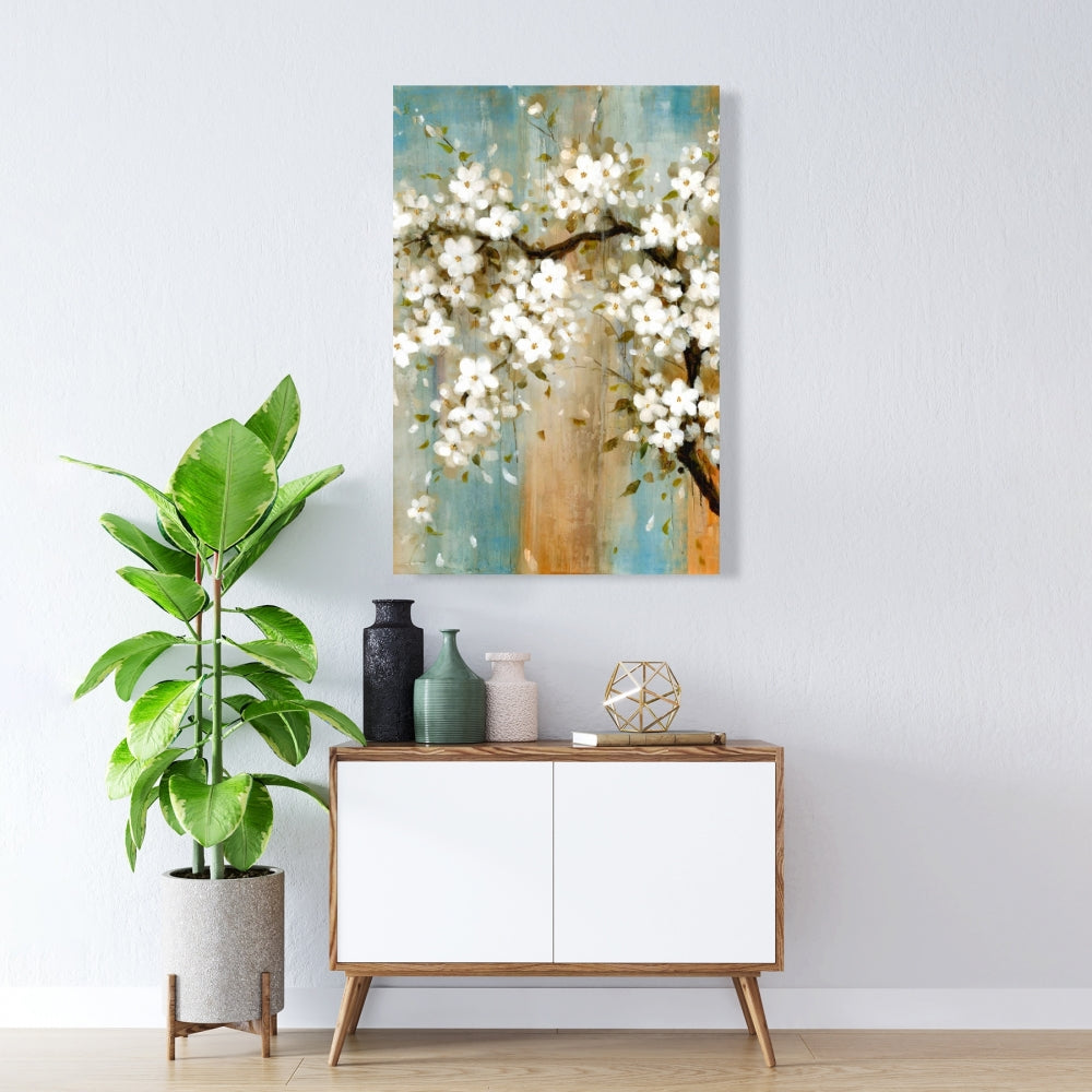 Relaxing Cherry Blossoms Canvas - White Asian Floral Decor