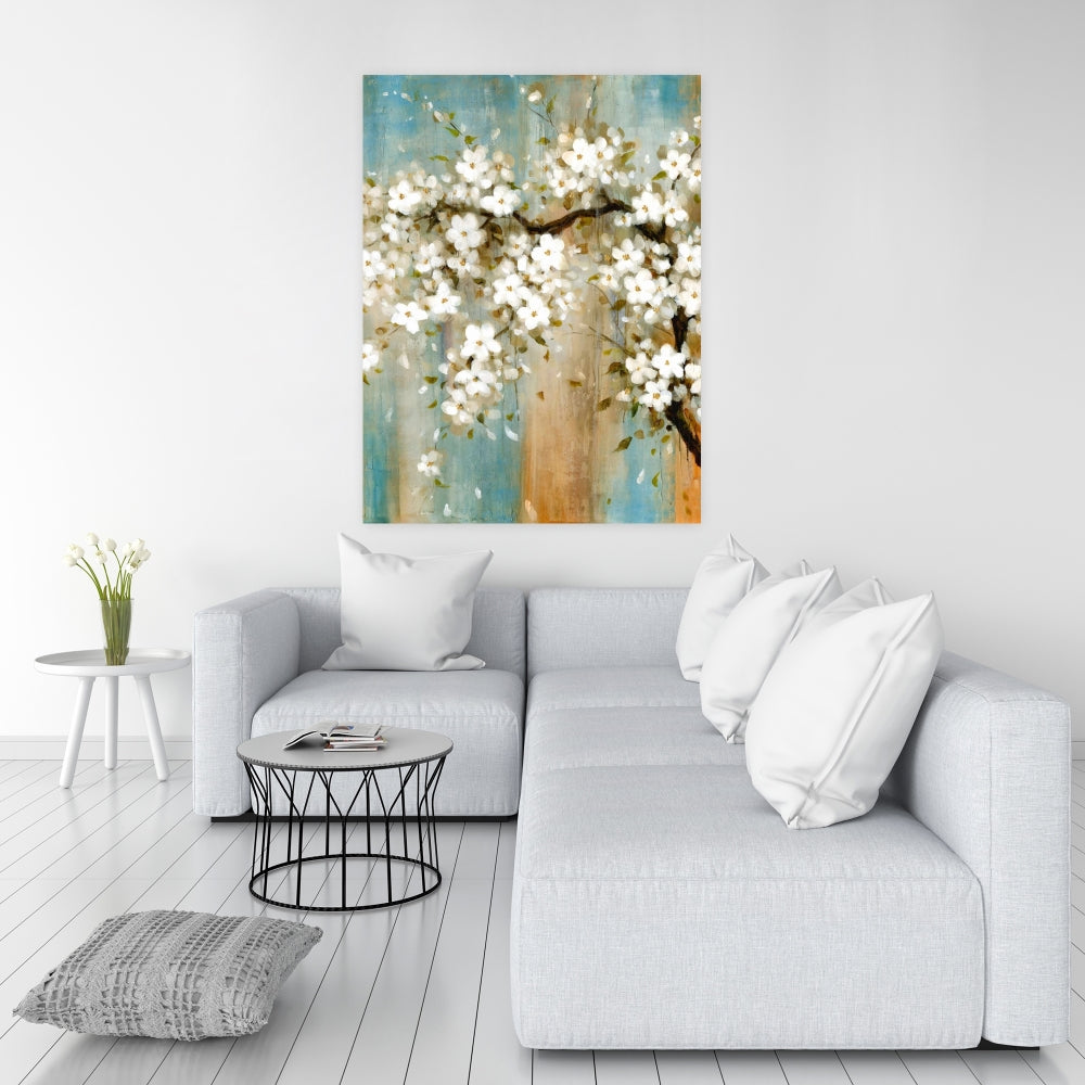Relaxing Cherry Blossoms Canvas - White Asian Floral Decor