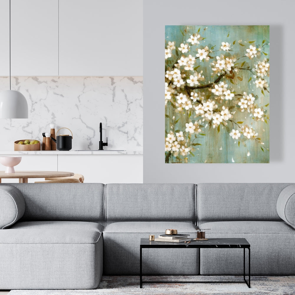 White Cherry Blossom Canvas - Asian Floral Bedroom Decor