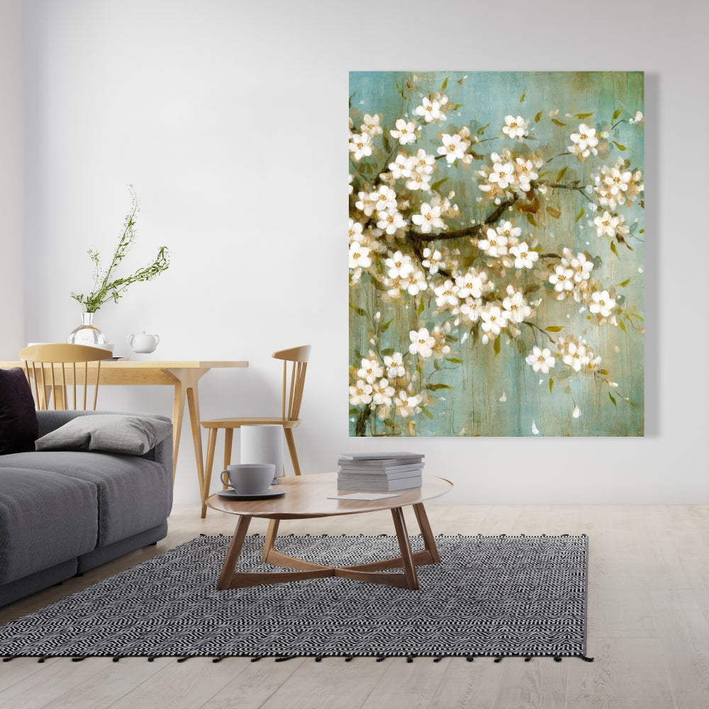 White Cherry Blossom Canvas - Asian Floral Bedroom Decor