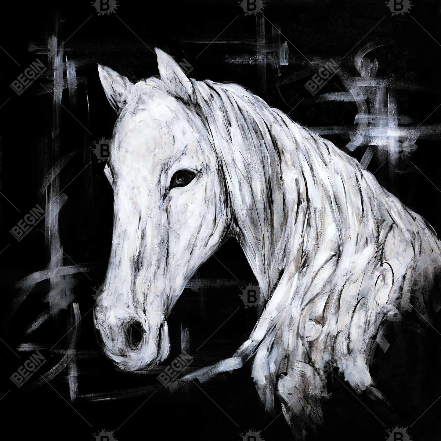 Abstract Horse Profile Canvas | Farm Animal Decor | White Frame
