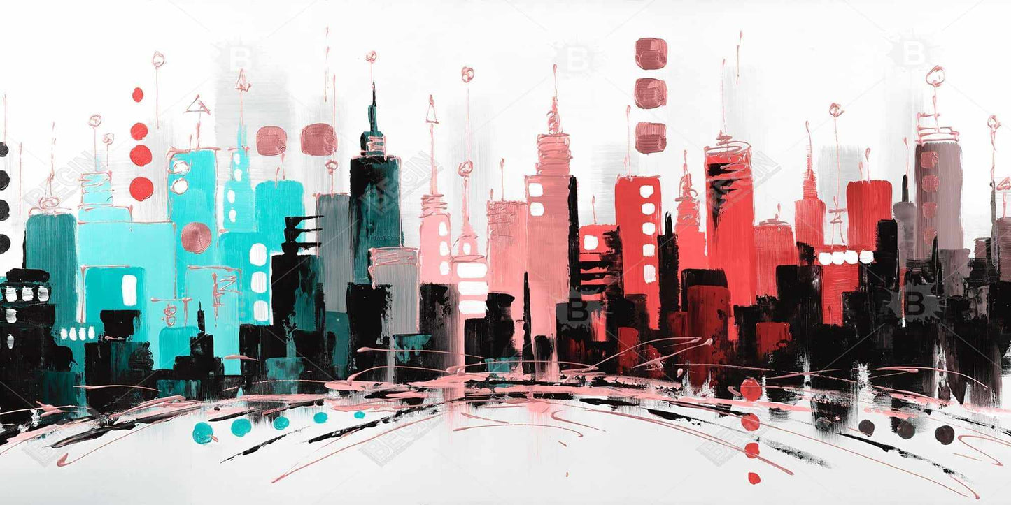 Colorful City Canvas | Rose Gold Lines | Contemporary Decor