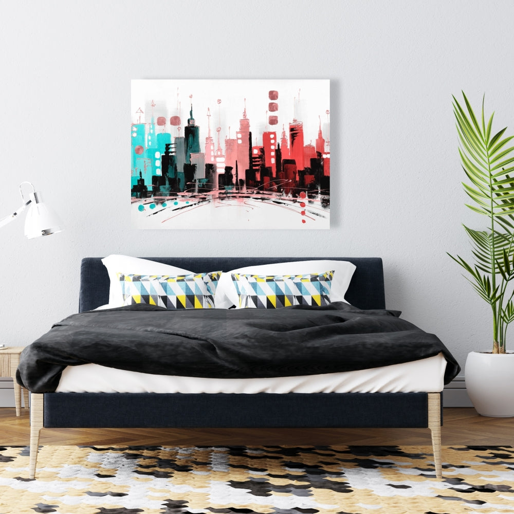 Colorful City Canvas | Rose Gold Lines | Contemporary Decor